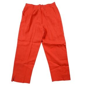 Evelyn & Arthur Red 100% Linen Pants Women Size 14 High Rise Trousers Ankle Slit